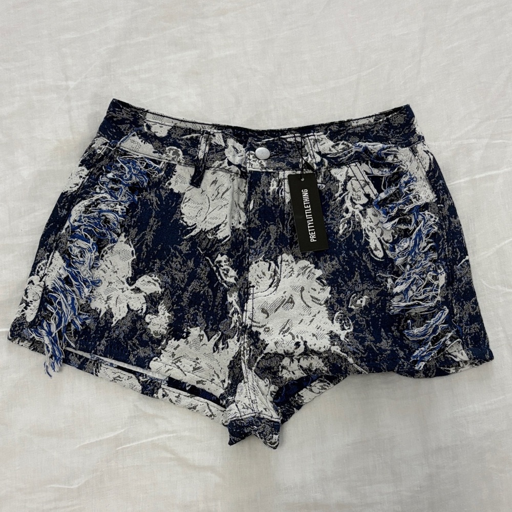 PLT Blue Printed Jacquard Twill Tassel Side Shorts - Picture 7 of 12